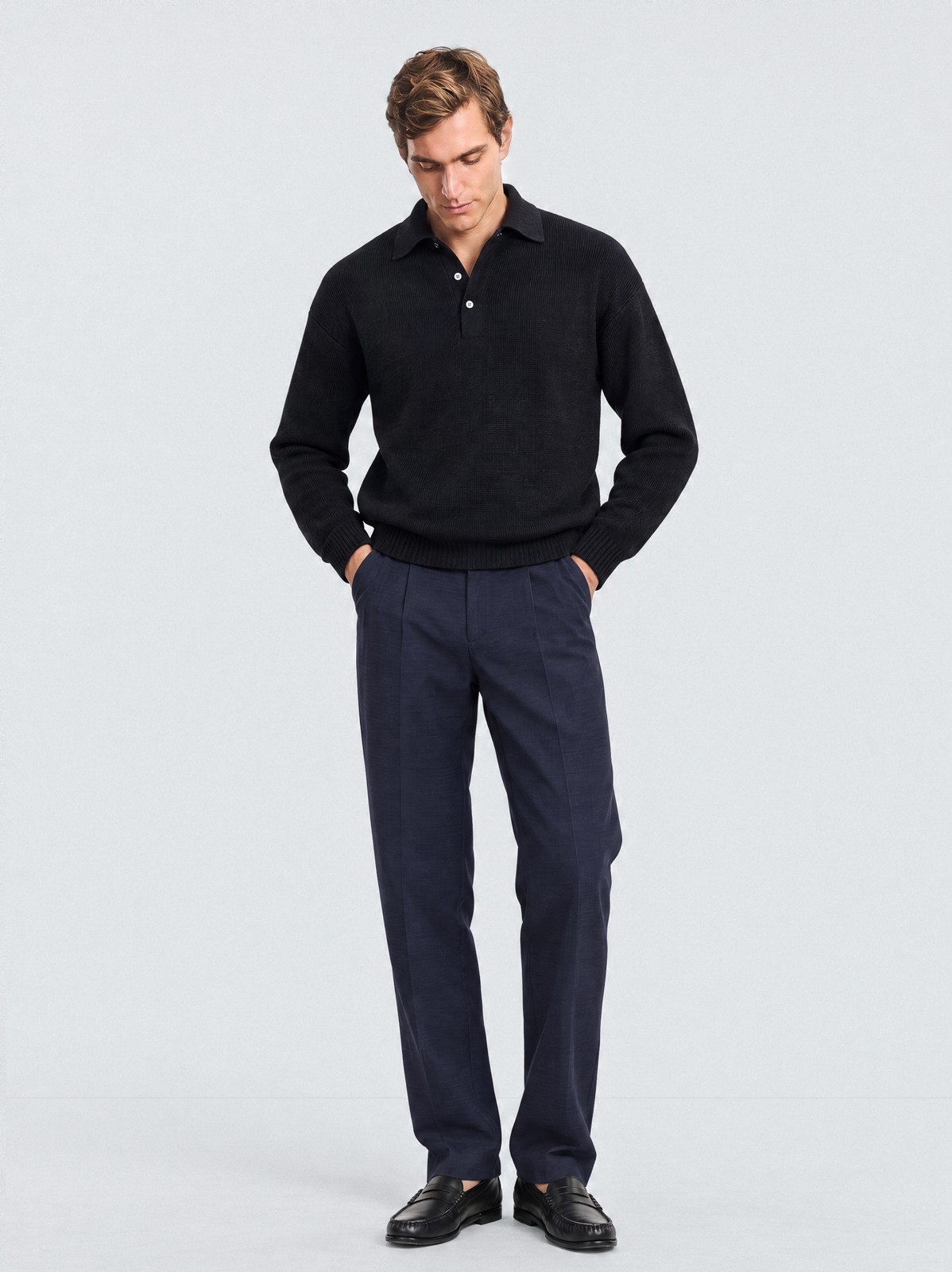 Black Knit Polo & Trousers
